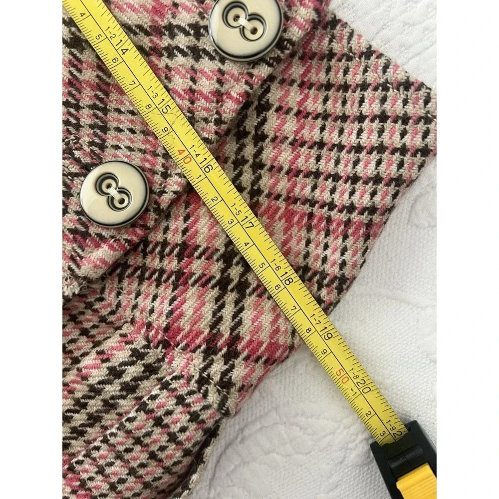 Y2K Abercrombie Fitch Mini Skirt Pink Brown Plaid Pleated Wool Blend & Silk Sz 8
